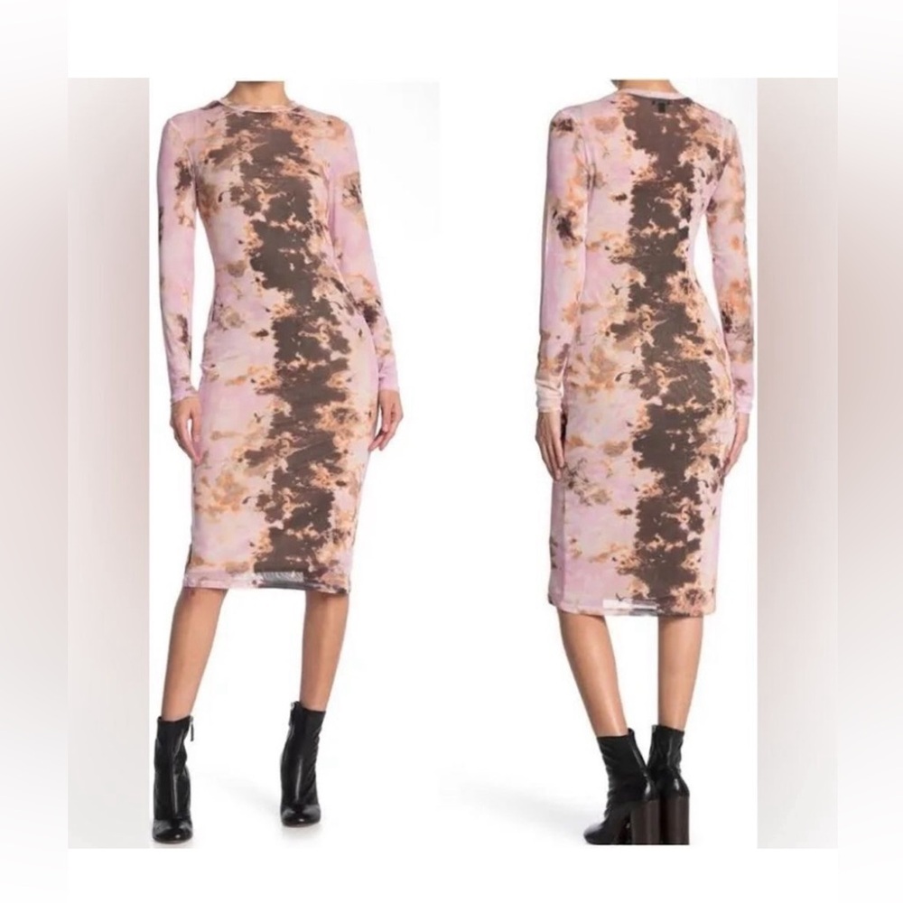 AFRM Signature Mesh Loah Midi Dress Sheer Bodycon Sexy Pink Date Large